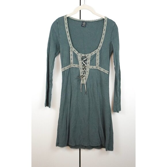 Urban Outfitters "Maxeene" Long Sleeve Lace-Up Mini Dress with Crochet Trim - Picture 5 of 8